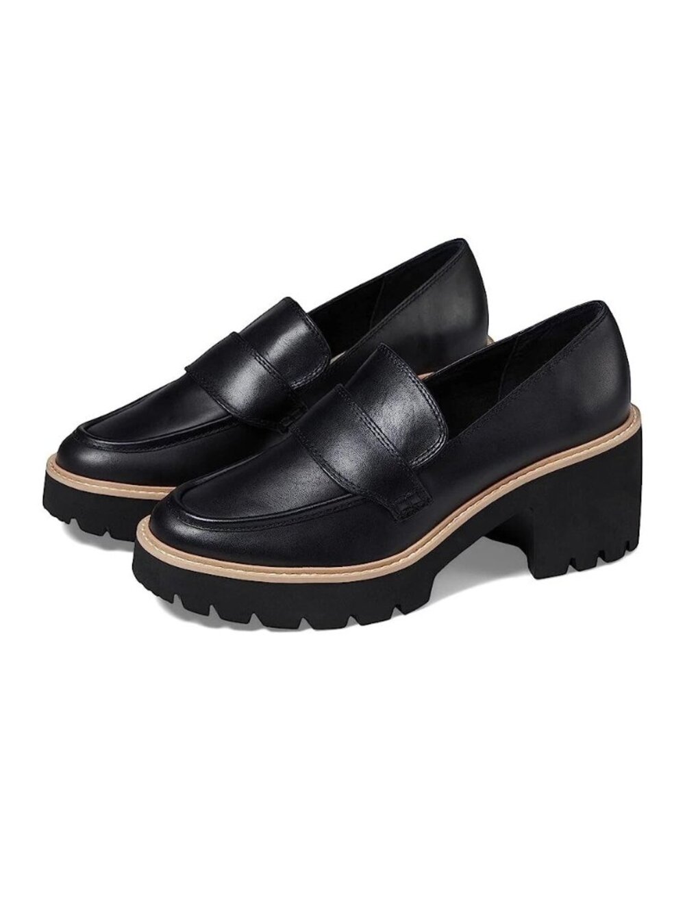 Dolce Vita Halona Black Leather Chunky Platform Loafers Size 9.5 M New